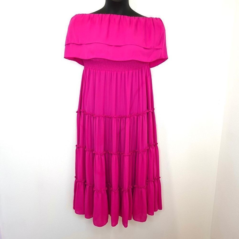 1. State Strapless Ruffled Tiered Dress Pink Size XL NWOT - Picture 2 of 15